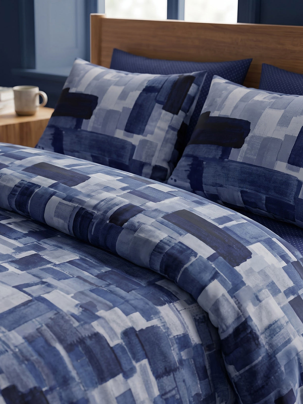 LABHAM Indigo 200TC Natura Soft Bedsheet Set With 2 Matching Pillow Covers - King Size
