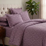 LABHAM Kadambari 300TC cotton king bedsheet in purple — Moroccan ogee damask percale (view 1)