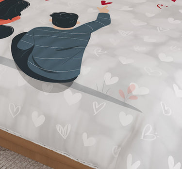 LABHAM Love Forever 200TC Natura Soft Slate Grey Heart Whisper Couple Print Bedsheet Set With 2 Matching Pillow Covers - King Size