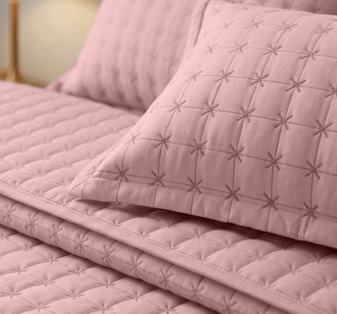 SOLACE 300GSM Cross Stitch Embroidered Quilt Bed Cover Set with 2 Pillow Covers – King Size