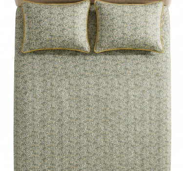 LABHAM Hemline 500TC 100% Cotton Printed King Size Bedsheet Set with 2 Matching Pillow Covers - King Size ( Sage Bloom )