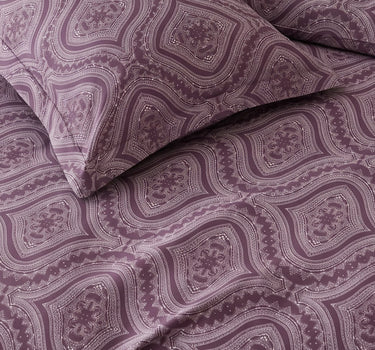 LABHAM Kadambari 300TC cotton king bedsheet in purple — Moroccan ogee damask percale (view 4)