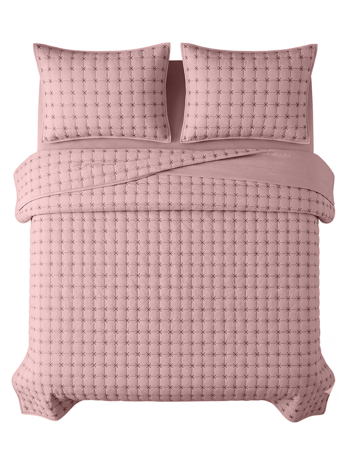 SOLACE 300GSM Cross Stitch Embroidered Quilt Bed Cover Set with 2 Pillow Covers – King Size