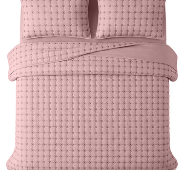 SOLACE 300GSM Cross Stitch Embroidered Quilt Bed Cover Set with 2 Pillow Covers – King Size