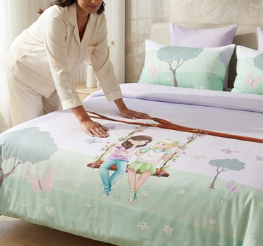 LABHAM Happy Home 200TC Natura Soft Garden Swing Print Lilac Bedsheet Set With 2 Matching Pillow Covers - King Size