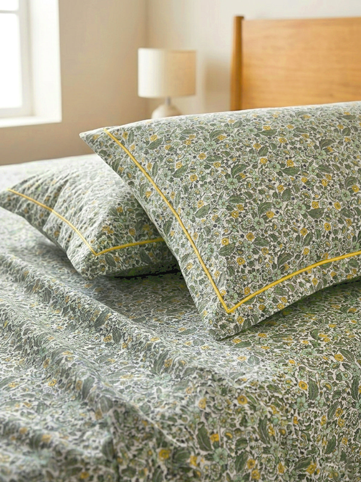 LABHAM Hemline 500TC 100% Cotton Printed King Size Bedsheet Set with 2 Matching Pillow Covers - King Size ( Sage Bloom )