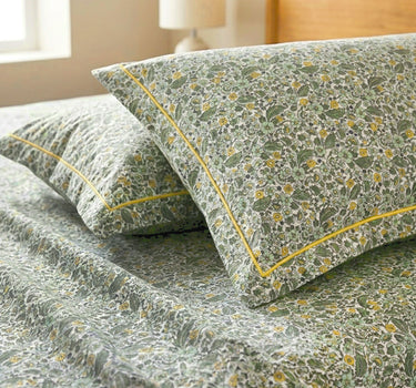 LABHAM Hemline 500TC 100% Cotton Printed King Size Bedsheet Set with 2 Matching Pillow Covers - King Size ( Sage Bloom )