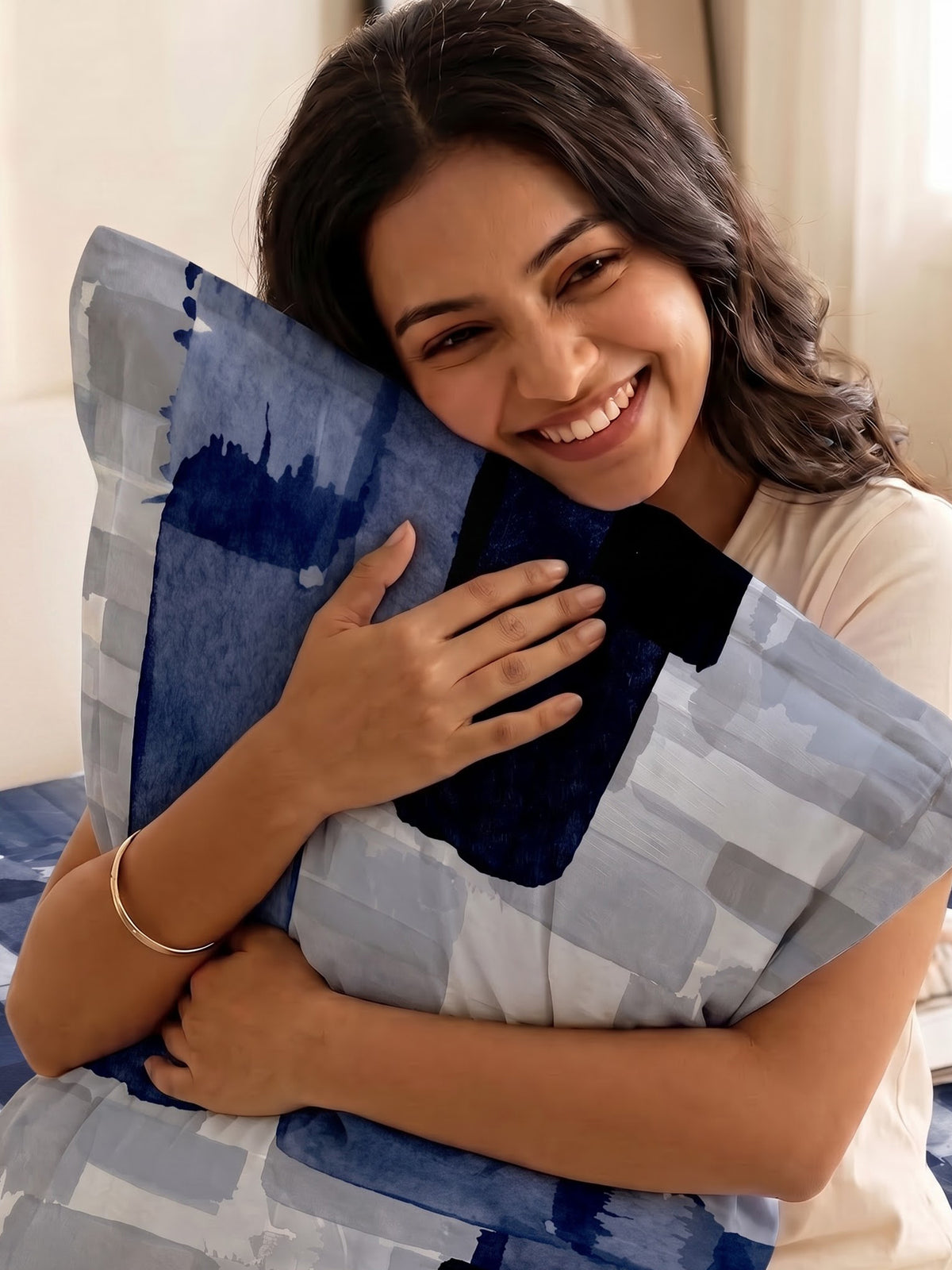 LABHAM Indigo 200TC Natura Soft Bedsheet Set With 2 Matching Pillow Covers - King Size