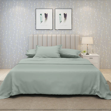 600TC Luxury King Size Pure Cotton Solid Bedsheet Set (Summer Green)