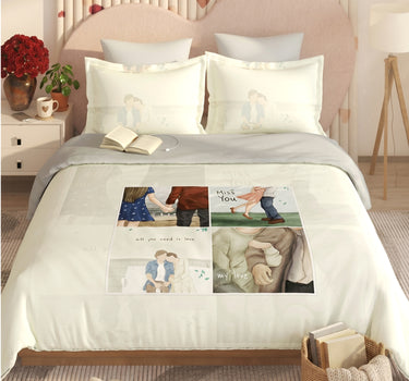 LABHAM Love Forever 200TC Natura Soft Vanilla Cream Memory Lane Couple Print Bedsheet Set With 2 Matching Pillow Covers - King Size