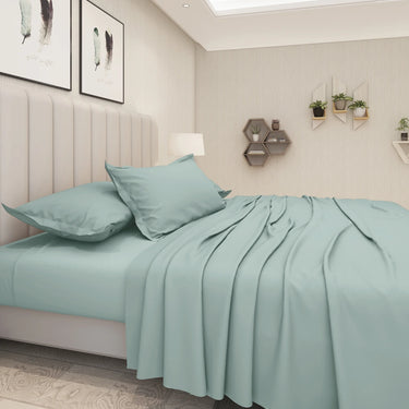 600TC Luxury King Size Pure Cotton Solid Bedsheet Set (Arctic)