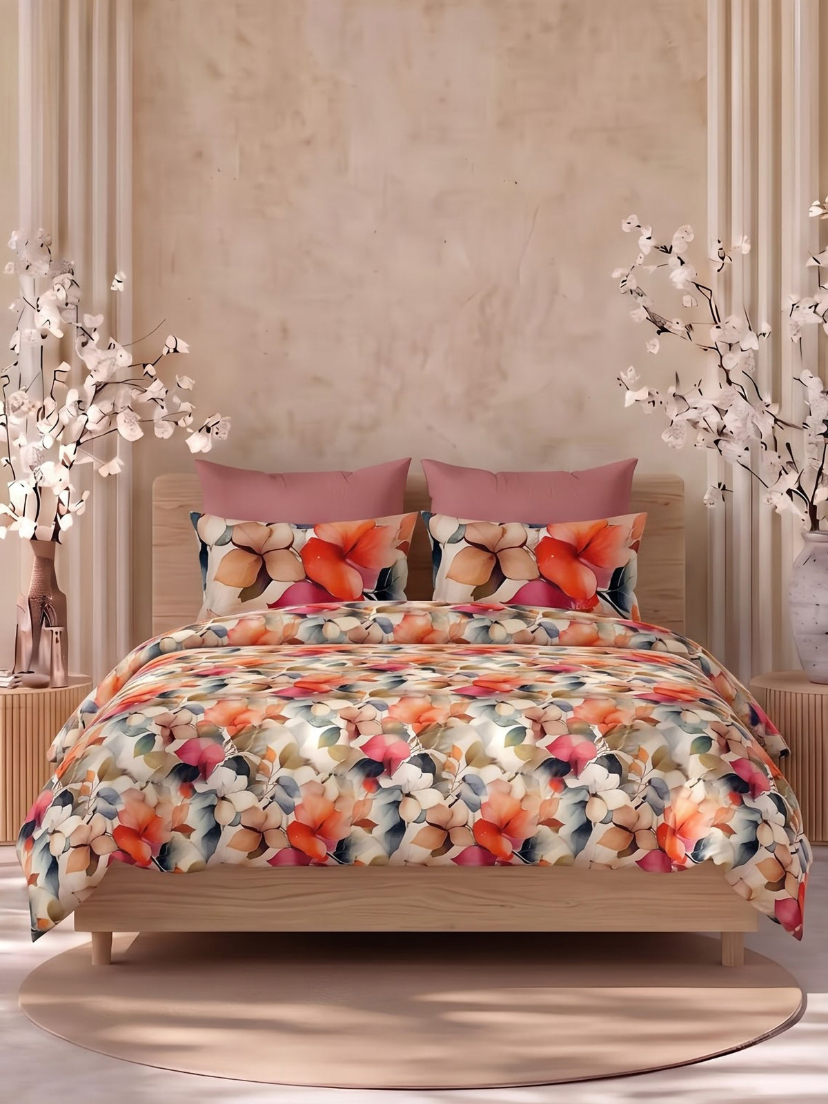 LABHAM Flora Fauna 200TC Natura Soft Bedsheet Set With 2 Matching Pillow Covers - King Size