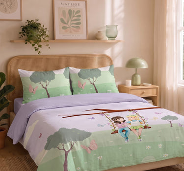 Happy Home 200TC Natura Soft Garden Swing Print Lilac Bedsheet Set With 2 Matching Pillow Covers - King Size