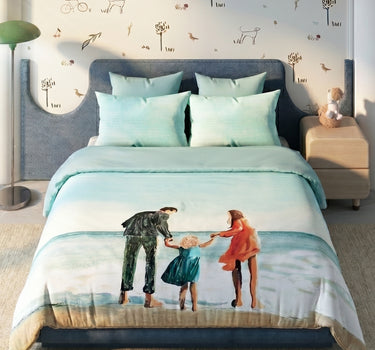 LABHAM Happy Home 200TC Natura Soft Beach Walk Print Mint Green Bedsheet Set With 2 Matching Pillow Covers - King Size