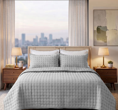 SOLACE 300GSM Cross Stitch Embroidered Quilt Bed Cover Set with 2 Pillow Covers – King Size