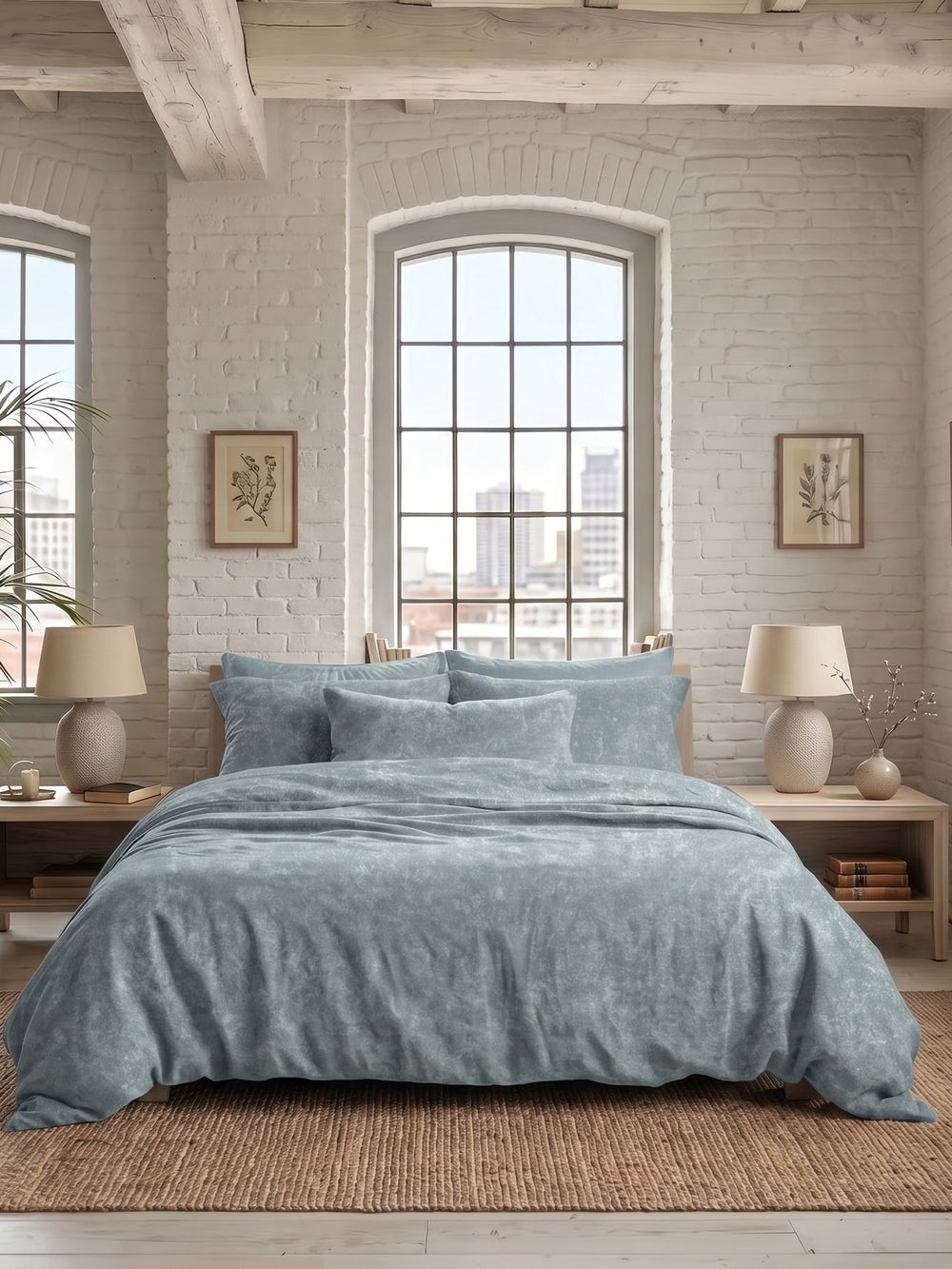 LABHAM Acid Wash 200TC NaturaSoft bedsheet in Bedsheet Set With 2 Matching Pillow Covers - King Size, styled on a king bed