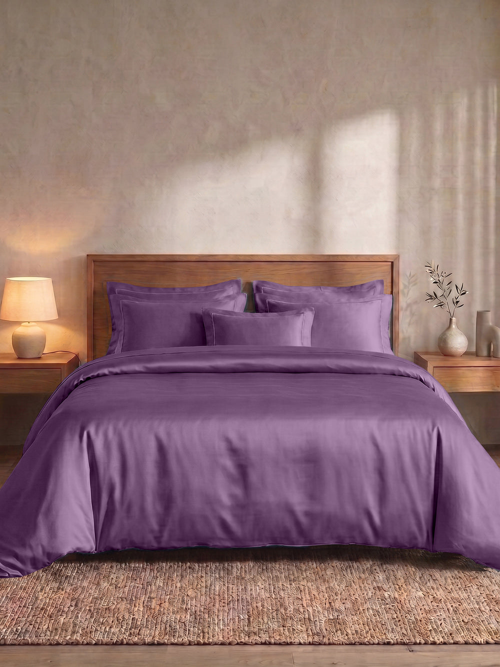 LABHAM 400TC bamboo bedsheet in Ivory, styled on a king bed