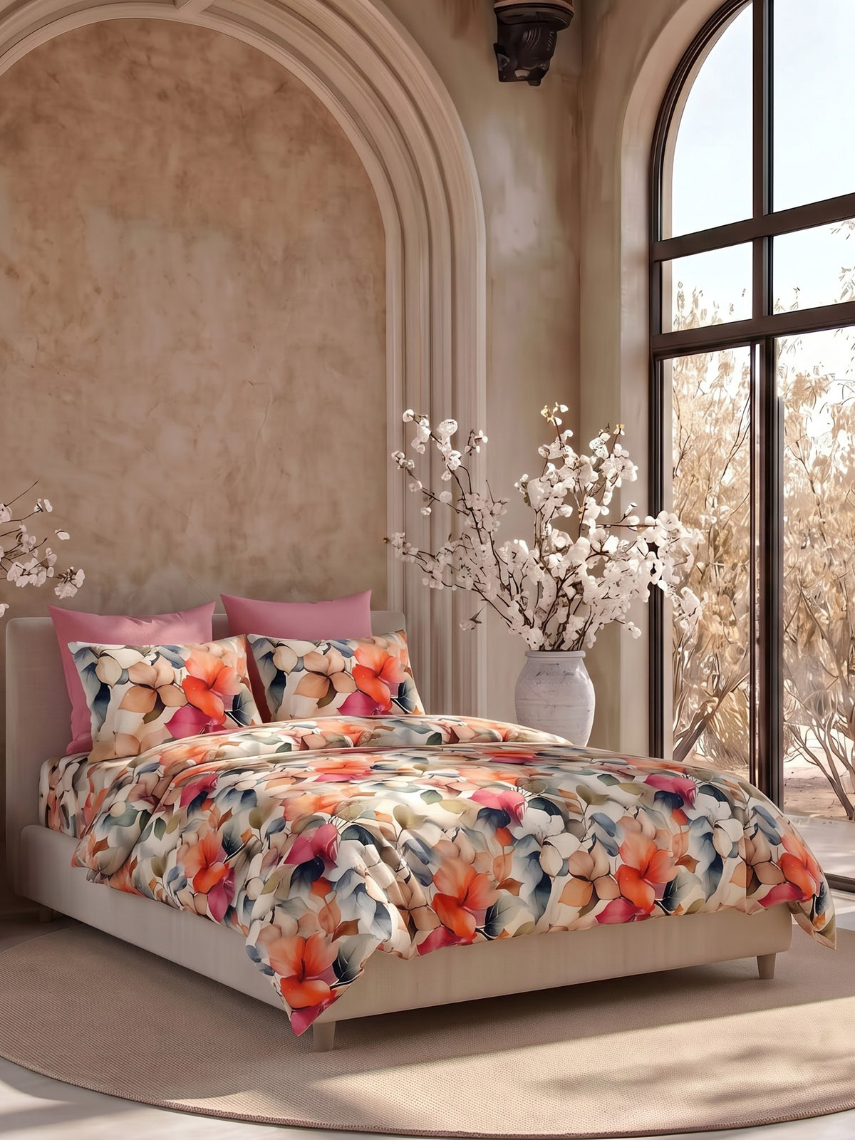 LABHAM Flora Fauna 200TC Natura Soft Bedsheet Set With 2 Matching Pillow Covers - King Size