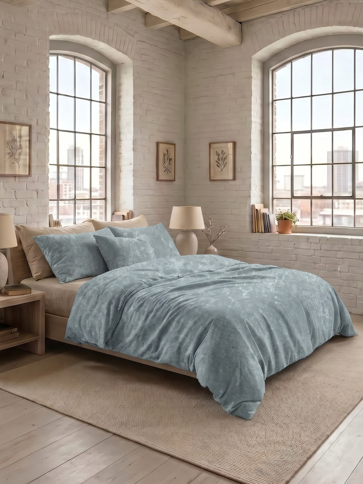 LABHAM Acid Wash 200TC Natura Soft Bedsheet Set With 2 Matching Pillow Covers - King Size