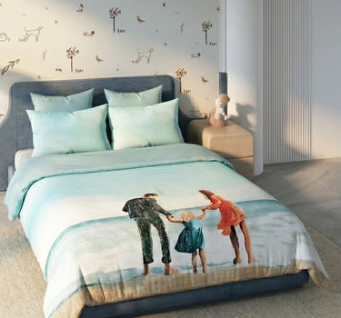 LABHAM Happy Home 200TC Natura Soft Beach Walk Print Mint Green Bedsheet Set With 2 Matching Pillow Covers - King Size