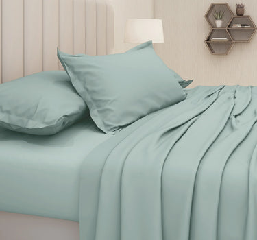 600TC Luxury King Size Pure Cotton Solid Bedsheet Set (Arctic)