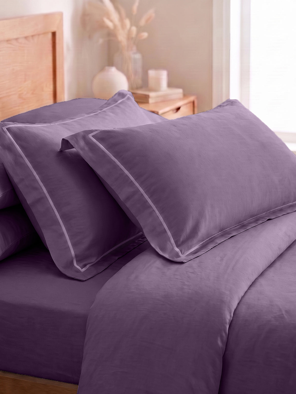 LABHAM 400TC 100% Bamboo King Size Bedsheet Set wit 2 Matching Pillow Covers - Cooling, Ultra Soft & Breathable - Purple