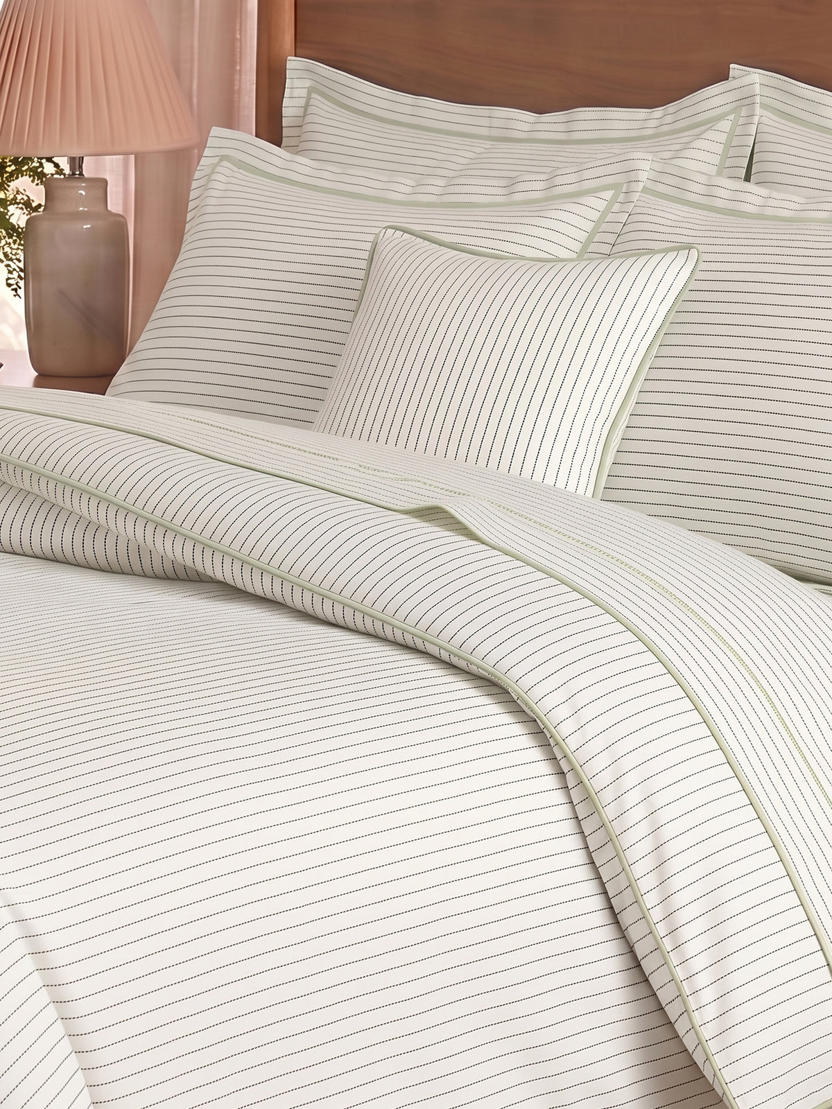 LABHAM Hemline 500TC 100% Cotton Printed King Size Bedsheet Set with 2 Matching Pillow Covers - King Size (Pista Pinstripe )