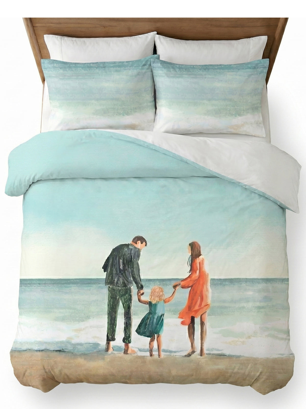LABHAM Happy Home 200TC Natura Soft Beach Walk Print Mint Green Bedsheet Set With 2 Matching Pillow Covers - King Size