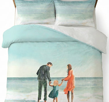 LABHAM Happy Home 200TC Natura Soft Beach Walk Print Mint Green Bedsheet Set With 2 Matching Pillow Covers - King Size