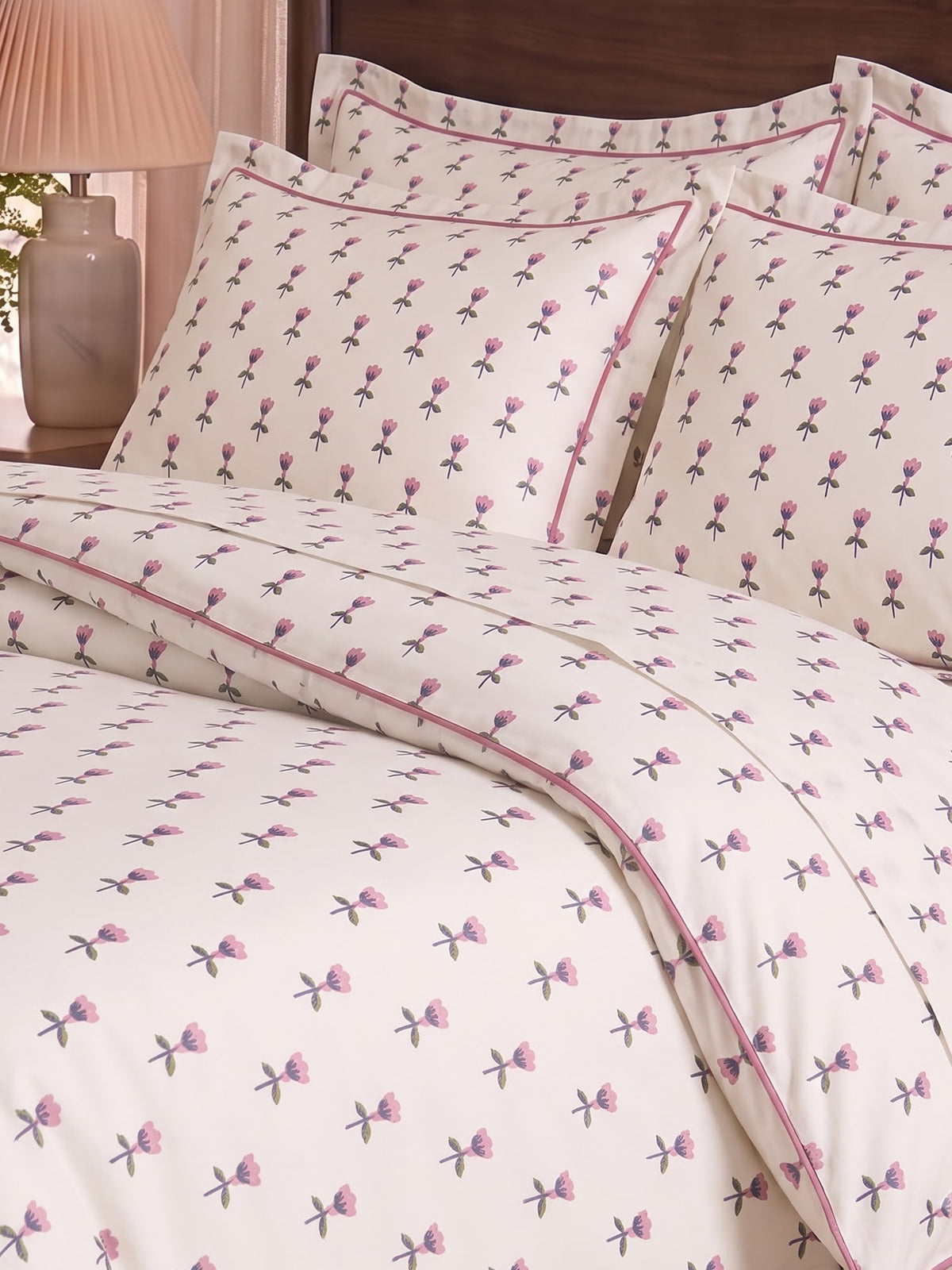 LABHAM Hemline 500TC 100% Cotton Printed King Size Bedsheet Set with 2 Matching Pillow Covers - King Size