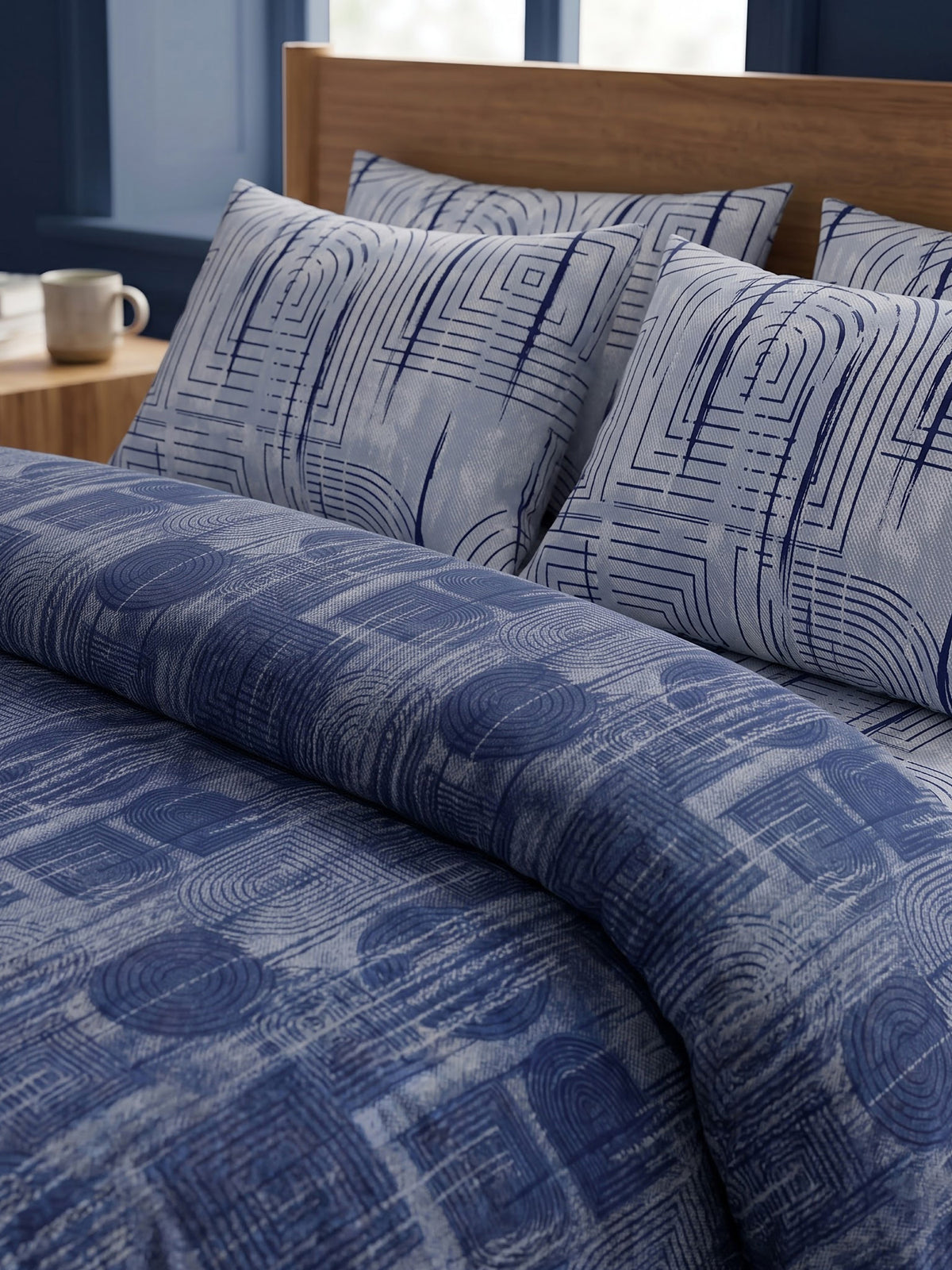 LABHAM Indigo 200TC Natura Soft Bedsheet Set With 2 Matching Pillow Covers - King Size