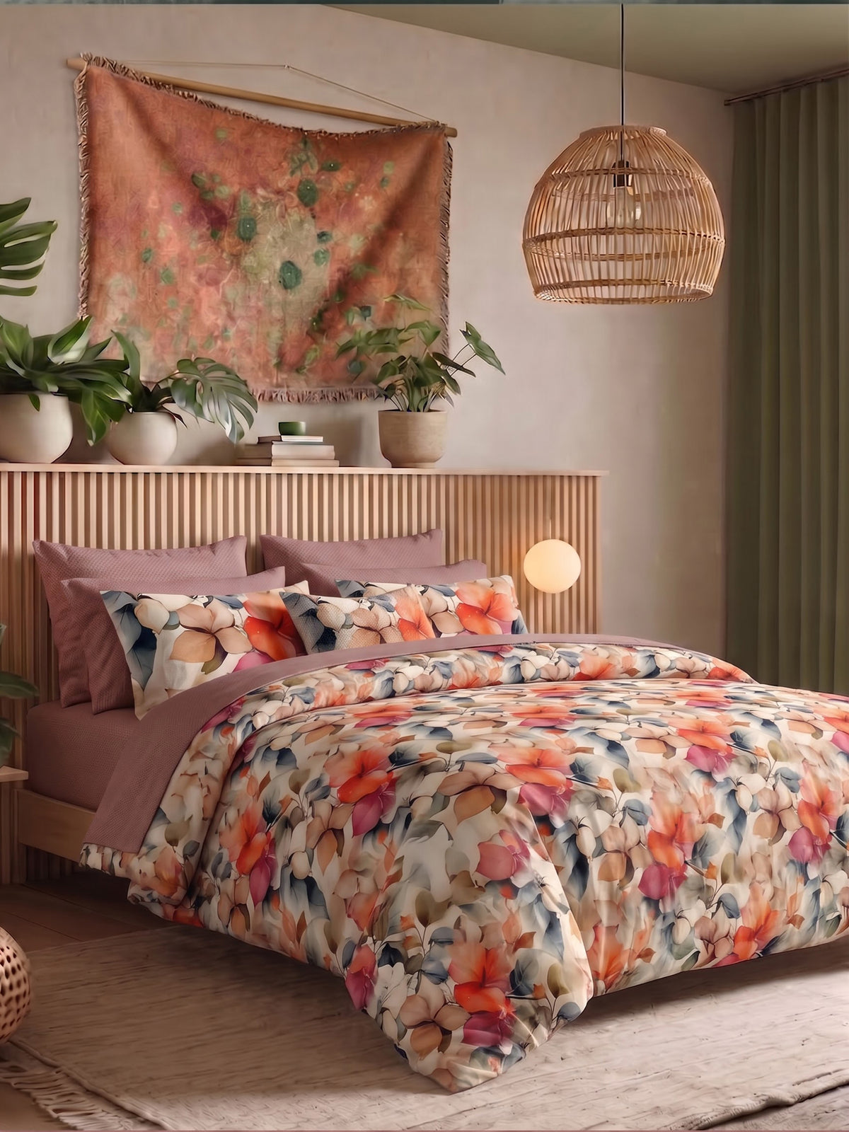LABHAM Flora Fauna 200TC Natura Soft Bedsheet Set With 2 Matching Pillow Covers - King Size