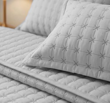 SOLACE 300GSM Cross Stitch Embroidered Quilt Bed Cover Set with 2 Pillow Covers – King Size
