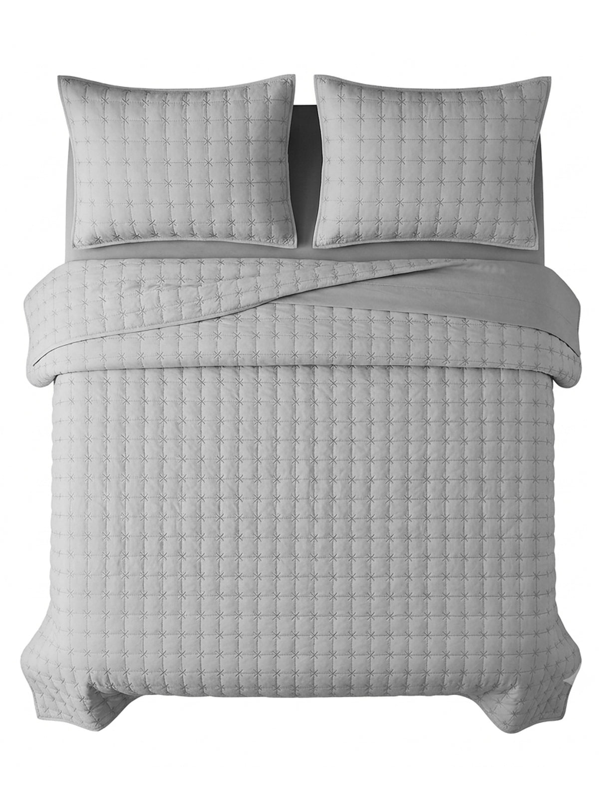 SOLACE 300GSM Cross Stitch Embroidered Quilt Bed Cover Set with 2 Pillow Covers – King Size