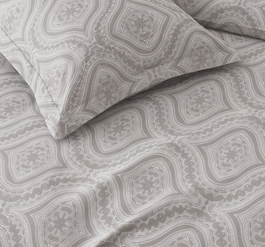LABHAM Kadambari 300TC cotton king bedsheet in silver — Moroccan ogee damask percale (view 4)