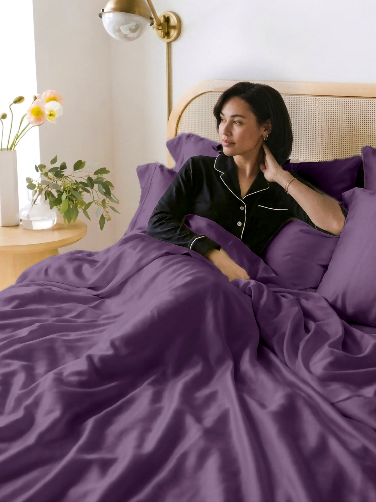 LABHAM 400TC 100% Bamboo King Size Bedsheet Set wit 2 Matching Pillow Covers - Cooling, Ultra Soft & Breathable - Purple