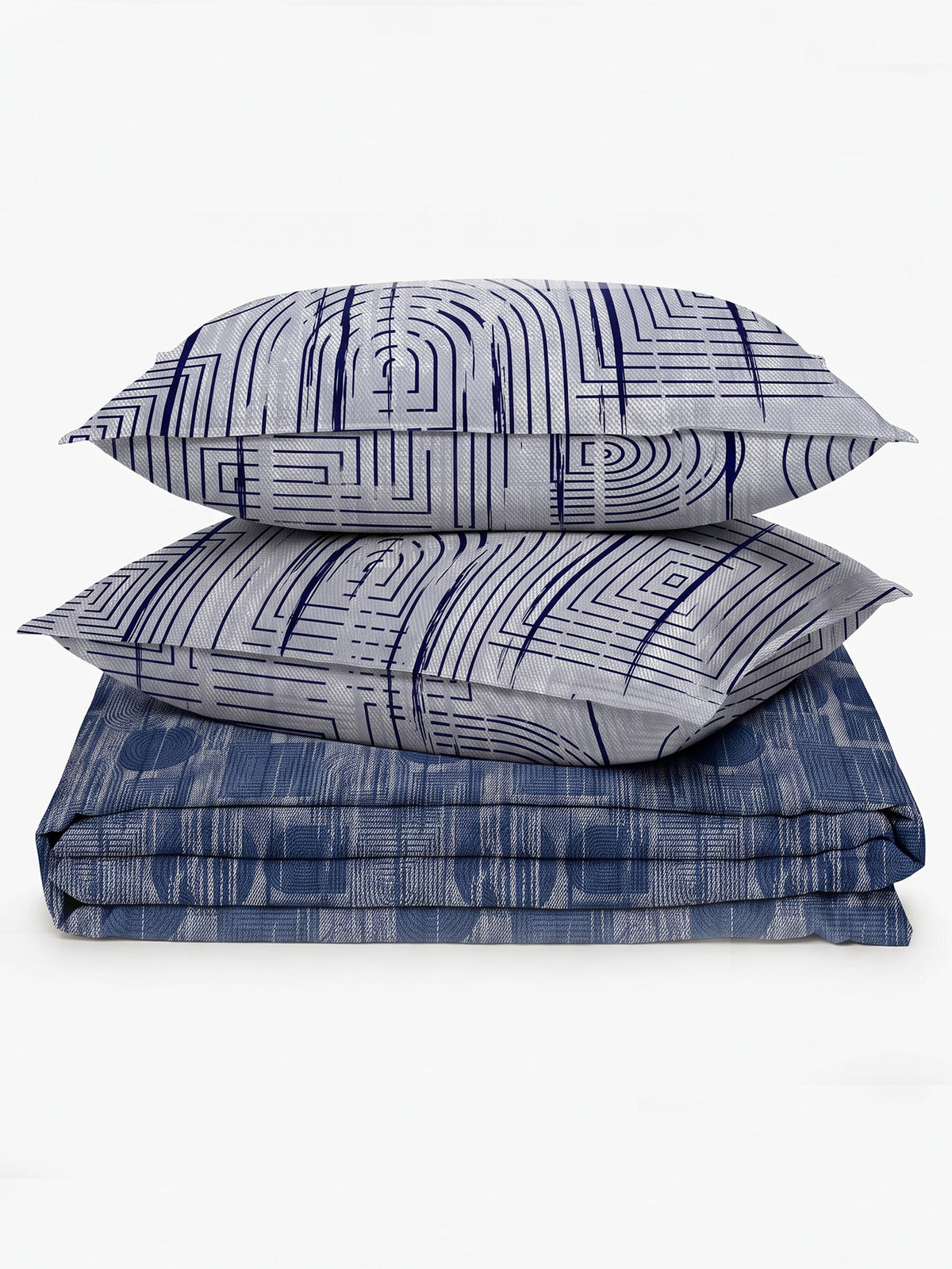 LABHAM Indigo 200TC Natura Soft Bedsheet Set With 2 Matching Pillow Covers - King Size