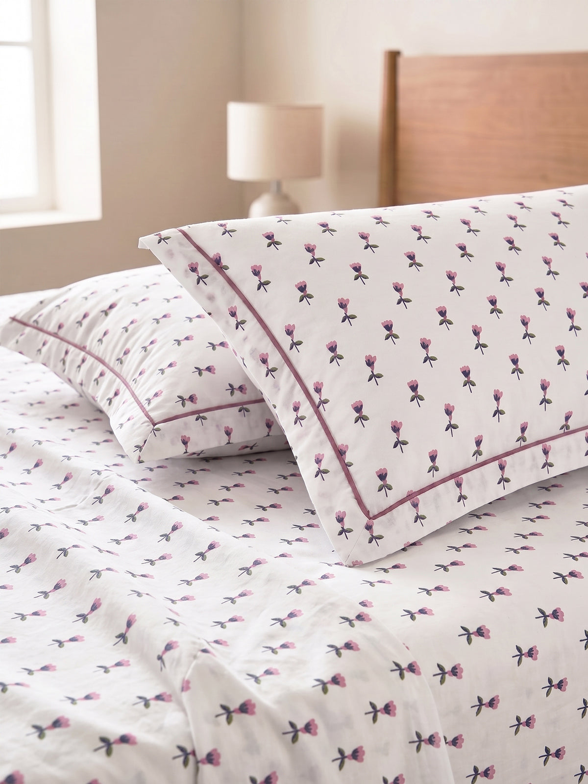 LABHAM Hemline 500TC 100% Cotton Printed King Size Bedsheet Set with 2 Matching Pillow Covers - King Size