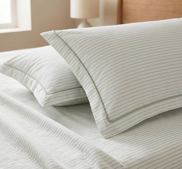 LABHAM Hemline 500TC 100% Cotton Printed King Size Bedsheet Set with 2 Matching Pillow Covers - King Size (Pista Pinstripe )