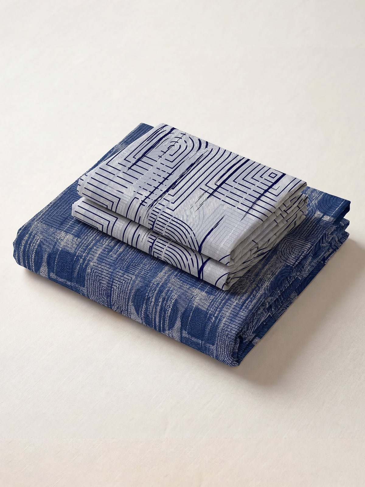 LABHAM Indigo 200TC Natura Soft Bedsheet Set With 2 Matching Pillow Covers - King Size