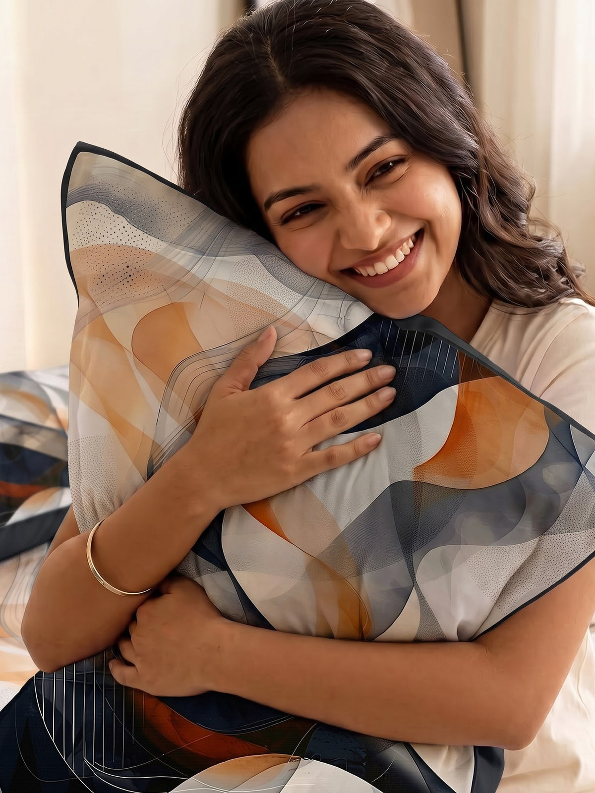 LABHAM Abstract 200TC Natura Soft Bedsheet Set With 2 Matching Pillow Covers - King Size