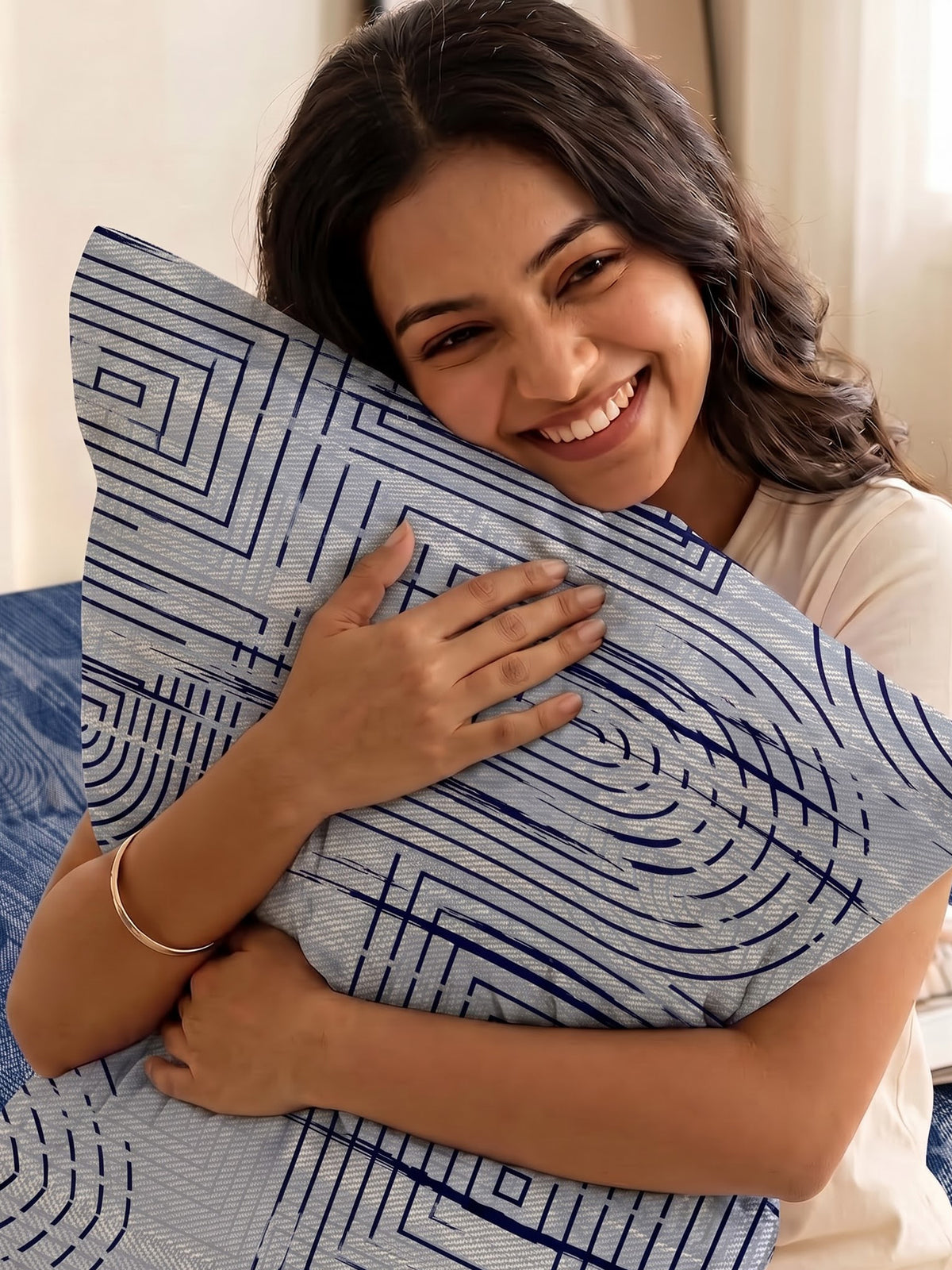 LABHAM Indigo 200TC Natura Soft Bedsheet Set With 2 Matching Pillow Covers - King Size