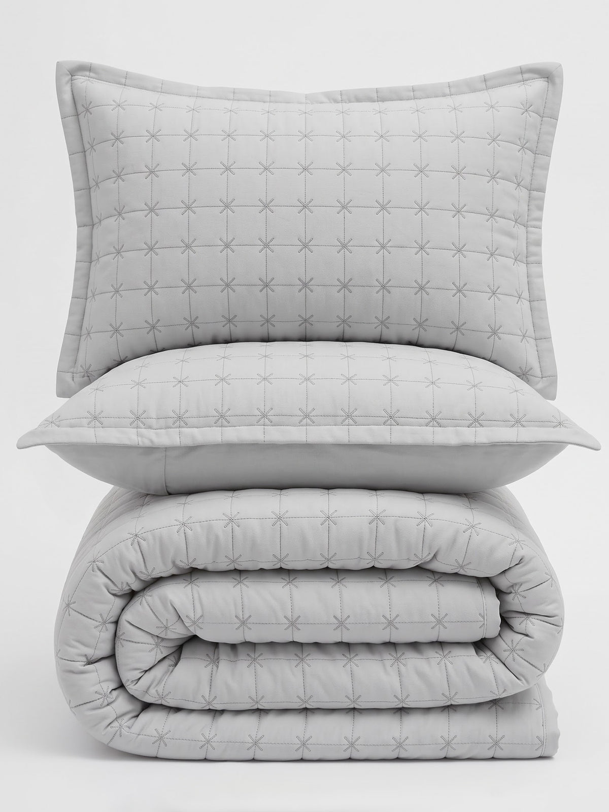 SOLACE 300GSM Cross Stitch Embroidered Quilt Bed Cover Set with 2 Pillow Covers – King Size