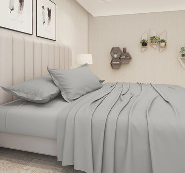 600TC Luxury King Size Pure Cotton Solid Bedsheet Set (Silver)