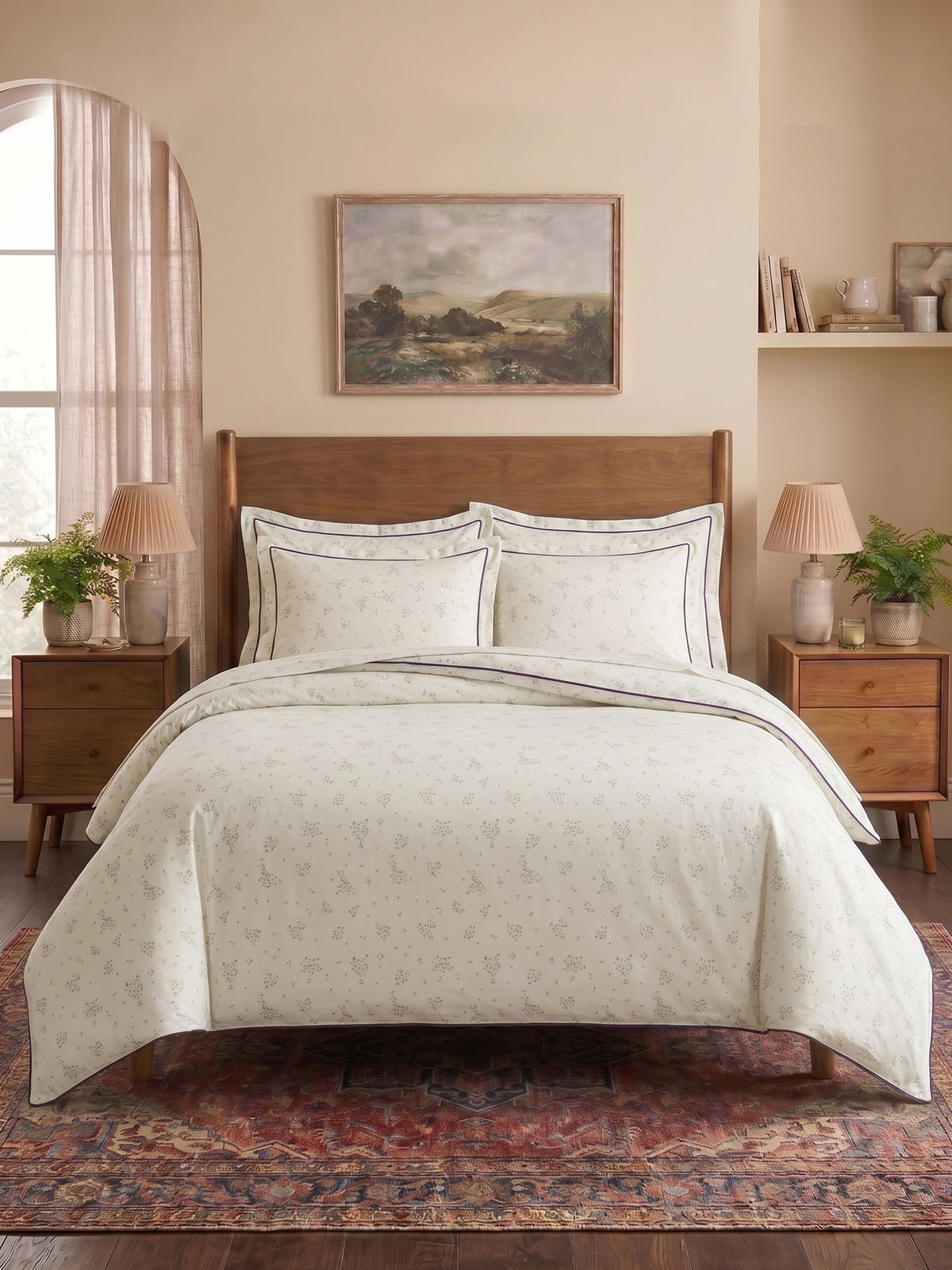 LABHAM Hemline 500TC 100% Cotton Printed King Size Bedsheet Set with 2 Matching Pillow Covers - King Size ( Mauve Meadow )