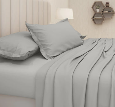 600TC Luxury King Size Pure Cotton Solid Bedsheet Set (Silver)