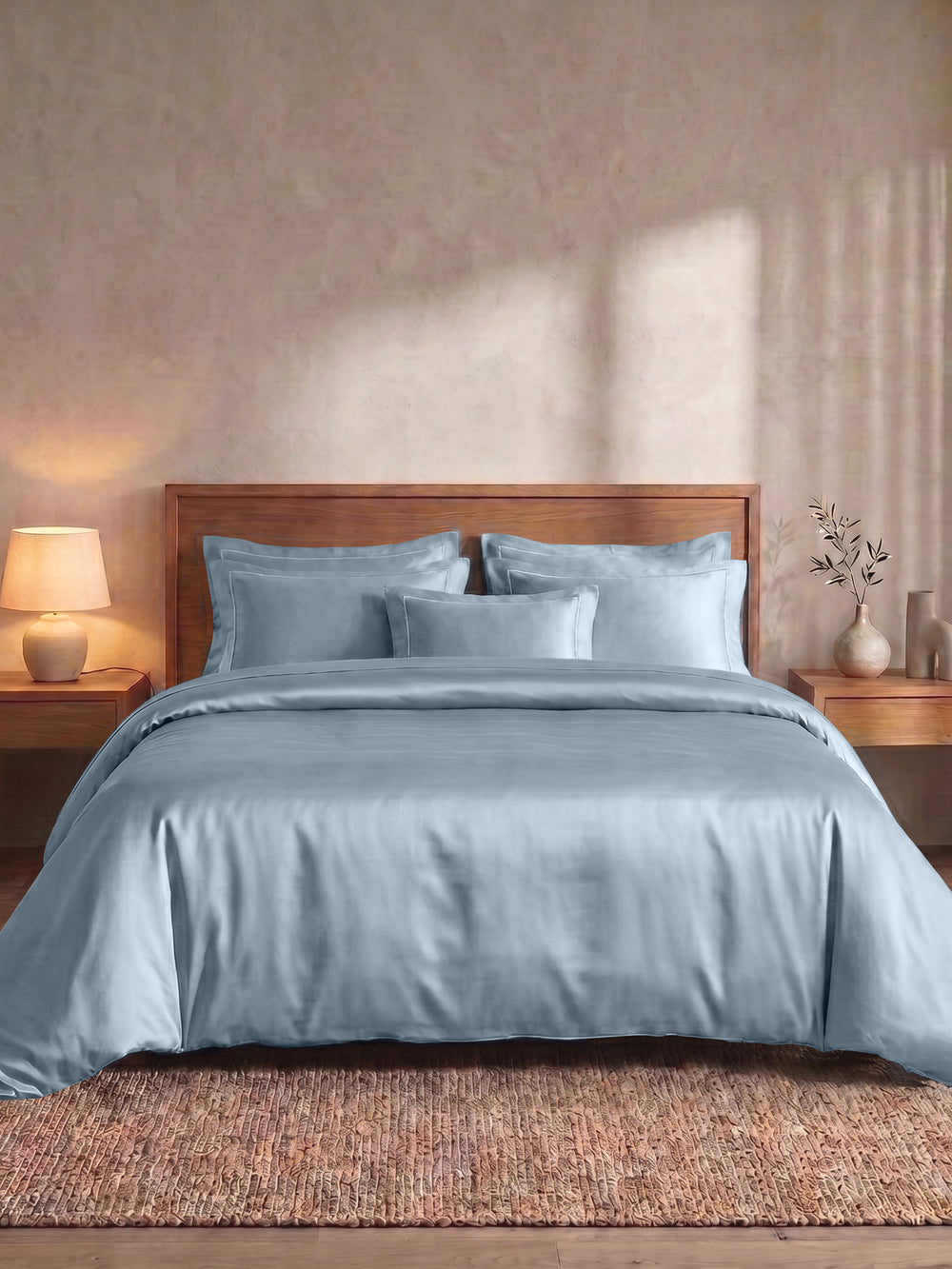 LABHAM 400TC bamboo bedsheet in Ivory, styled on a king bed