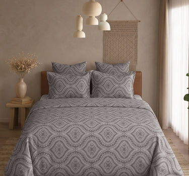 LABHAM Kadambari 300TC cotton king bedsheet in taupe — Moroccan ogee damask percale (view 2)