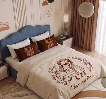 Happy Home 200TC Natura Soft I Love Mom Print Beige Bedsheet Set With 2 Matching Pillow Covers - King Size
