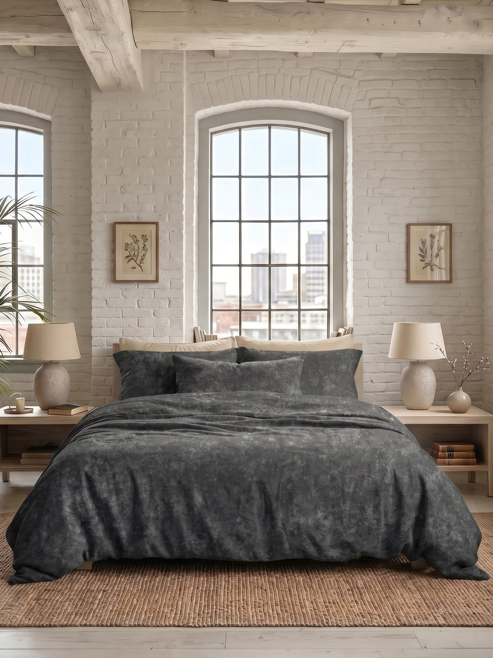 LABHAM Acid Wash 200TC NaturaSoft bedsheet in Bedsheet Set With 2 Matching Pillow Covers - King Size, styled on a king bed